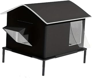Waterproof Stray Cat Shelter with Elevated Design and Windproof Curtain, Black