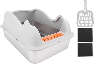 Stainless Steel Cat Litter Box with Lid, High-Sided, Top Entry, Anti-Splash, Khaki