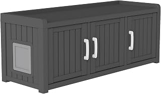 Triple Den 3-in-1 Indoor Outdoor Cat House with Bench Seat and Storage Table, Multi-Entry, Black
