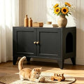 Black Cat Litter Box Enclosure Cabinet, Multi-Purpose Storage Sideboard