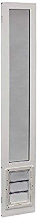 White vinyl pet patio door panel with dual pane glass and flexible flap