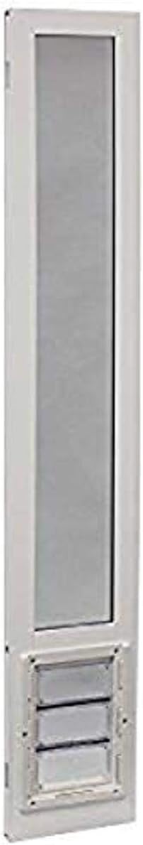 White vinyl pet patio door panel with dual pane glass and flexible flap