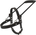 Brown padded leather guide dog harness with snap-on handle