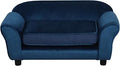 Small Dog Sofa Bed with Washable Cushion and Plastic Legs, Velvet Pet Couch, Blue