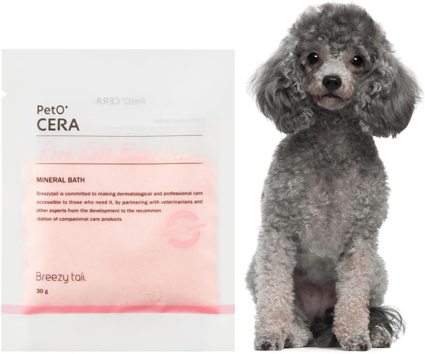 Bag of Himalayan pink salt bath soak for dogs next to a tub of water – view 3