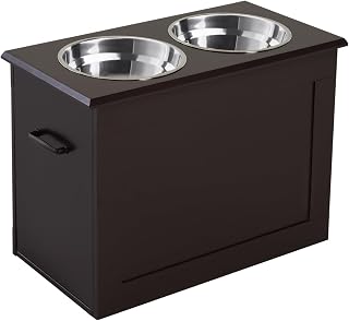Raised Pet Feeding Storage Station with 2 Stainless Steel Bowls