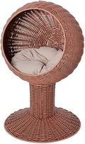 Wicker Cat House, Elevated Bed with Rotating Basket, Brown