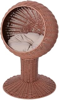 Wicker Cat House, Elevated Bed with Rotating Basket, Brown