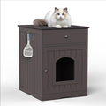 Cat Litter Box Enclosure Furniture with Drawer, Solid Wood Nightstand and Side Table, 18.9 W x 20.9 D Inches, Brown