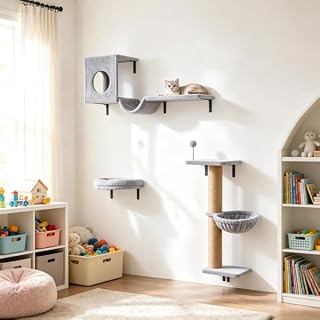 Wall-Mounted Cat Tree, 3-in-1 Cat Wall Shelves