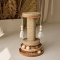 Natural Jute Cat Scratching Post with Ball Toy, Rustic Wooden Tower