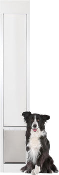 White aluminum sliding glass pet door insert with large magnetic flap