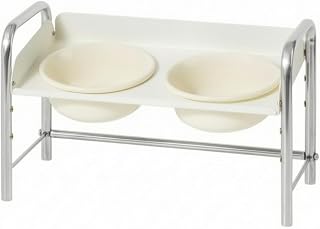 Angled Raised Cat Feeding Station with Ceramic Bowls, Easy to Clean, Stainless Steel Frame, 600ML (15CM)