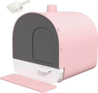 Hooded Cat Litter Box with Drawer Tray, Scoop, Mat and Odor Filter for Kittens