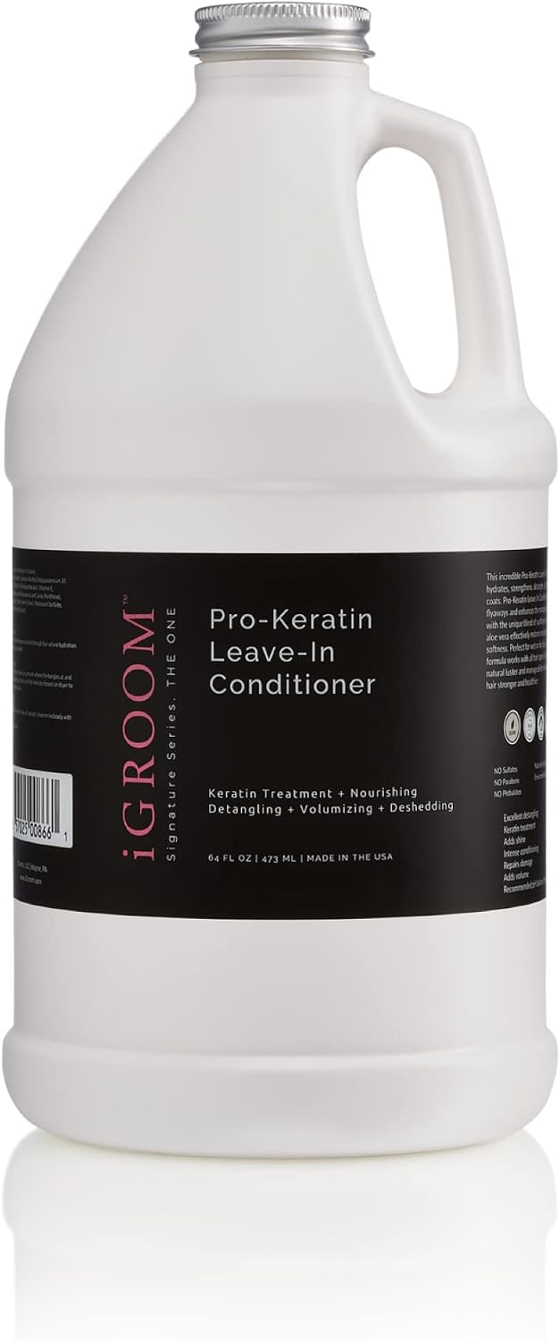 64 oz bottle of keratin leave-in detangling conditioner for dogs