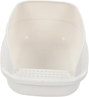 Semi-Enclosed Cat Litter Box with Shovel, Spill Reduction Design, Milk White, 25.2 x 18.5 x 10.6 in