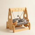 Wooden Cat Swing Hammock Bed with 2 Washable Mats, 44 Lbs Capacity, for Cats and Small Dogs