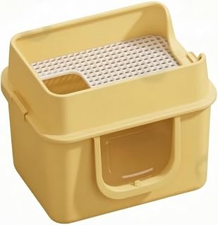 Square Semi-Enclosed Cat Litter Box with Sifting Insert, Convertible, Easy to Clean, Large Cats, Home Use, Yellow