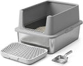 Stainless Steel Cat Litter Box with High Sides and Litter Scoop