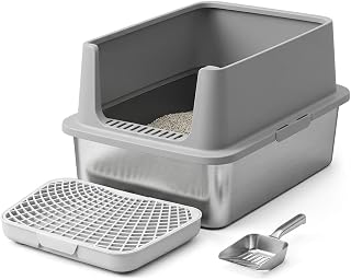 Stainless Steel Cat Litter Box with High Sides and Litter Scoop