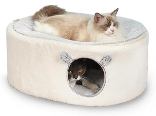 Fluffy Enclosed Cat Bed with Top Hammock, Large Cozy Cave Lounge