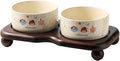 Ceramic Cat Bowl Set with Wooden Stand, Elevated Anti-Slip Pet Feeder