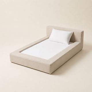 Mini Cloud Bed, Removable Washable Cover, Upholstered Minimalist Pet Bed, Waterproof Cream Linen, Large