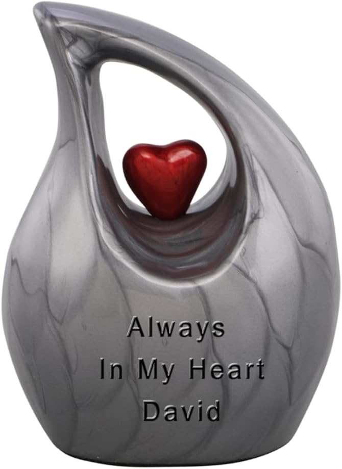 Heart motif memorial cremation urn for ashes – view 3