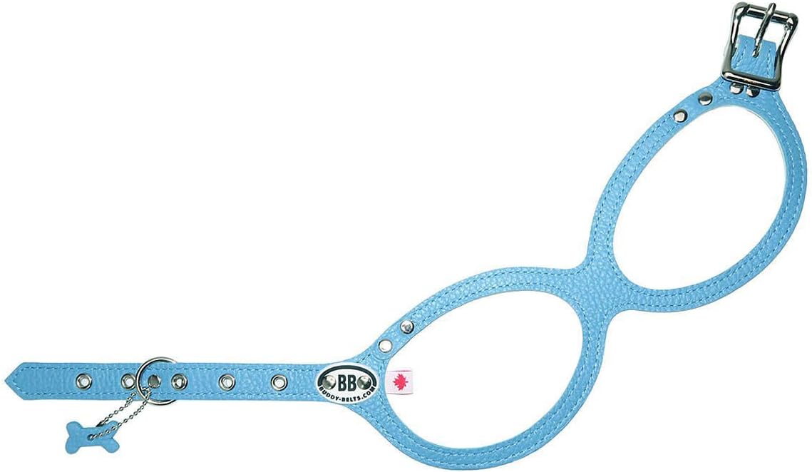 Blue pebble grain leather dog harness with sliding center loop, size 6 – view 2