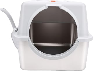 Metal Cat Litter Box, Enclosed, High-Sided, with Lid, Light Gray