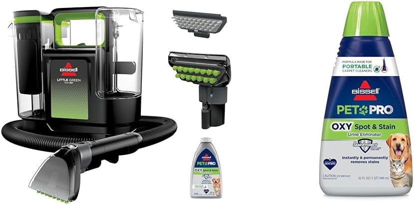 Portable pet stain deep cleaner beside a bottle of oxy spot formula – view 2