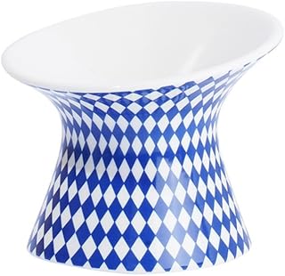 Diamond Pattern Tall Anti-Knockover Ceramic Cat Bowl