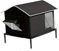 Waterproof Outdoor Cat Shelter with Windproof Interior Curtain, Weatherproof, Black, Style B