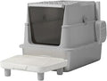 Extra Large Stainless Steel Cat Litter Box with Lid and Filter Pedal
