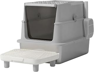 Extra Large Stainless Steel Cat Litter Box with Lid and Filter Pedal