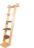 70 inch solid wood leaning cat ladder with six levels and large top perch against a window