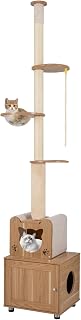 PETSITE Floor to Ceiling Cat Tree with Litter Box Enclosure, 101 to 108.5 Inches Adjustable Height, Sisal Posts, Capsule and