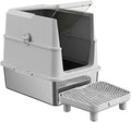Enclosed Stainless Steel Cat Litter Box with Lid and Entry Step