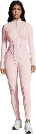 Women's long sleeve open-back catsuit with front zipper – view 2
