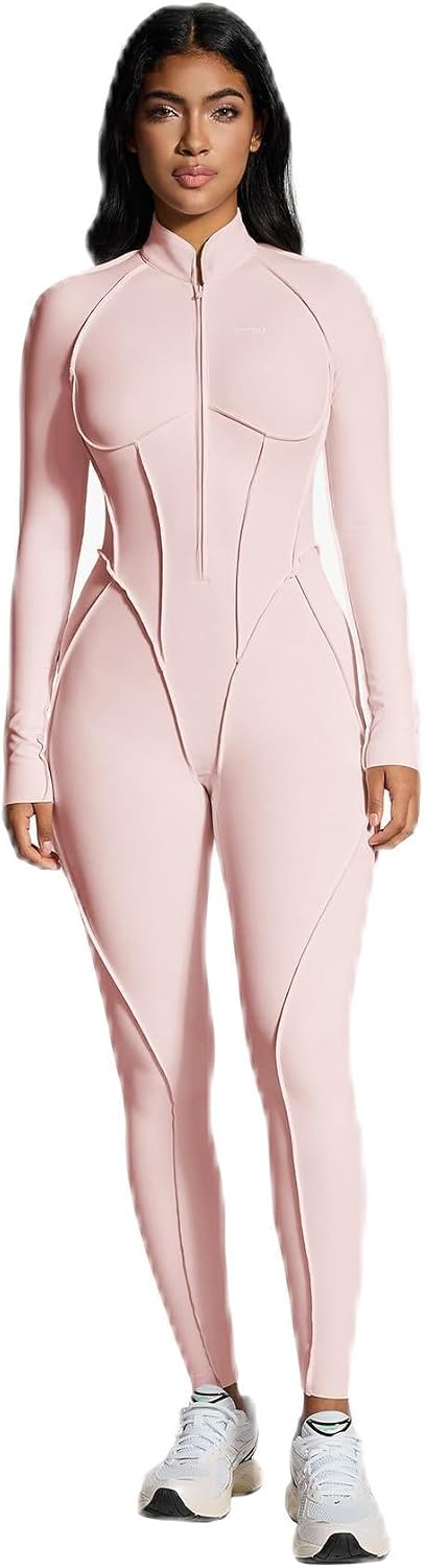 Women's long sleeve open-back catsuit with front zipper – view 2