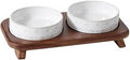 2-Piece Snowflake Relief Ceramic Pet Bowl Set with Acacia Wood Stand, Sturdy Raised, 400 ml and 400 ml