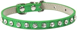 Christmas Cat Collar with Leather Strap and Diamond Bib, Small, Style E