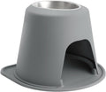 Dark grey 14 inch single raised dog bowl stand with stainless bowl
