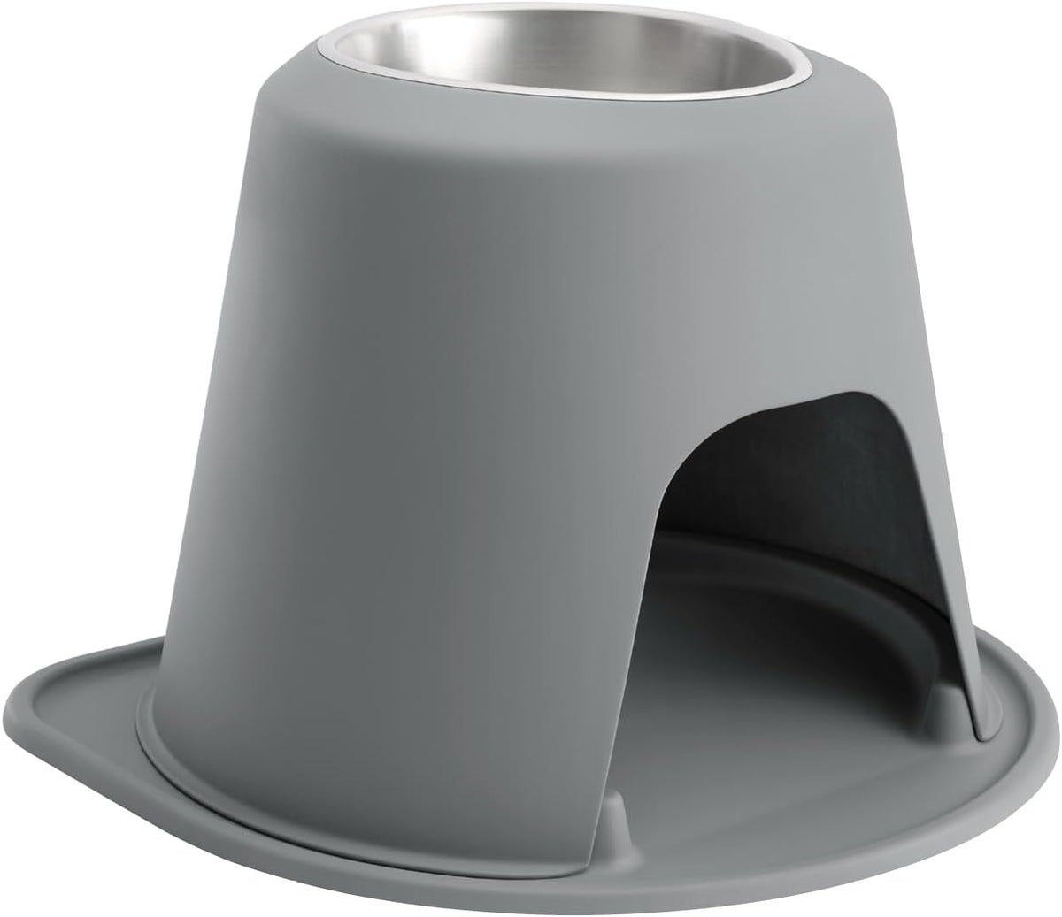 Dark grey 14 inch single raised dog bowl stand with stainless bowl