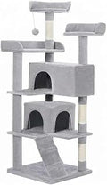Light Grey 56-Inch Cat Tree Tower for Indoor Cats, Multi-Level Eco-Friendly Wool Condo with Sisal Scratching Post and Plush