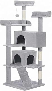 Light Grey 56-Inch Cat Tree Tower for Indoor Cats, Multi-Level Eco-Friendly Wool Condo with Sisal Scratching Post and Plush