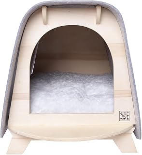 M-Pets Woody Cozy Cat House with Removable Cushion, Enclosed Indoor Cat Bed