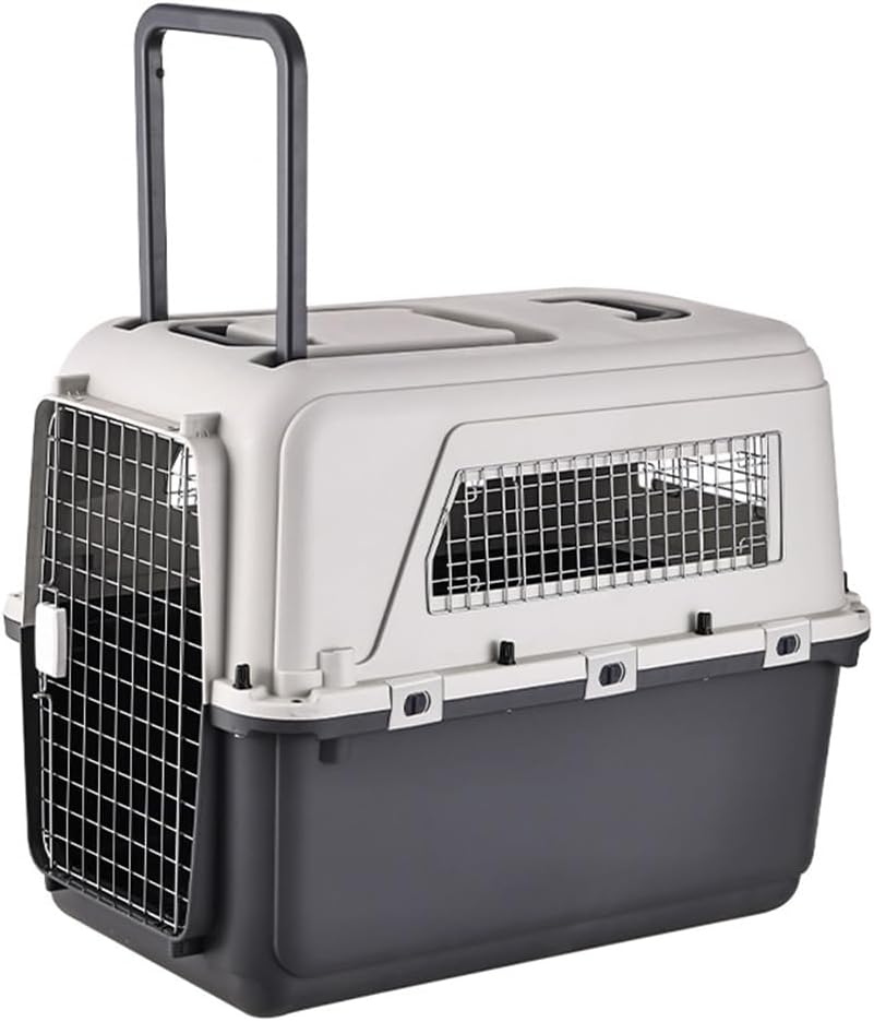 Heavy duty airline-style pet carrier with metal door and handle