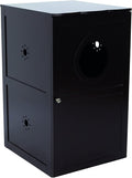 Two-story wooden cat litter box enclosure with large front door and entry hole – view 3