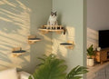 Modern Wooden Cat Wall Shelf Set, Multi-Level with Scratching Pad, Natural Wood and Gray